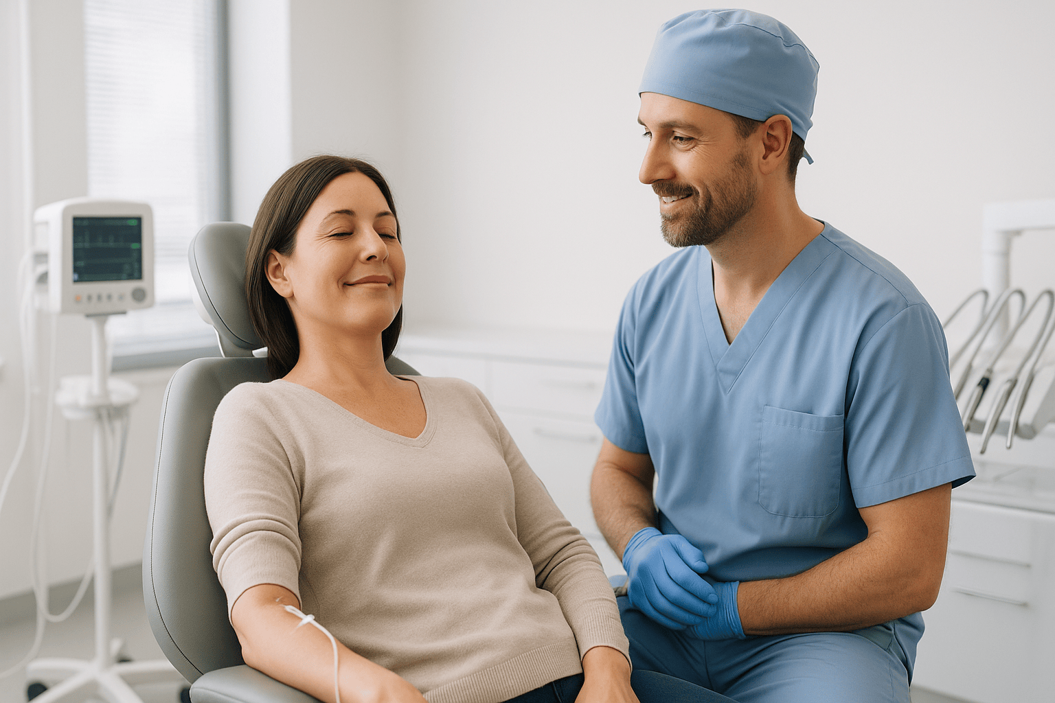 Relaxed dental patient about to have her dental procedure.